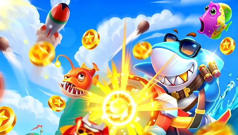 Online arcade fishing game with colorful graphics